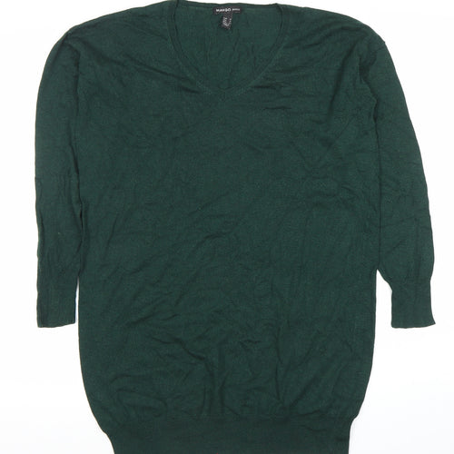 Mango Women’s Green V-Neck Long Sleeve Pullover Jumper Size S