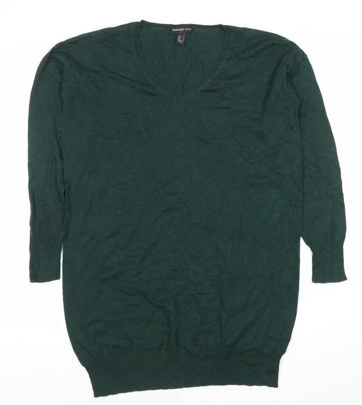 Mango Women’s Green V-Neck Long Sleeve Pullover Jumper Size S