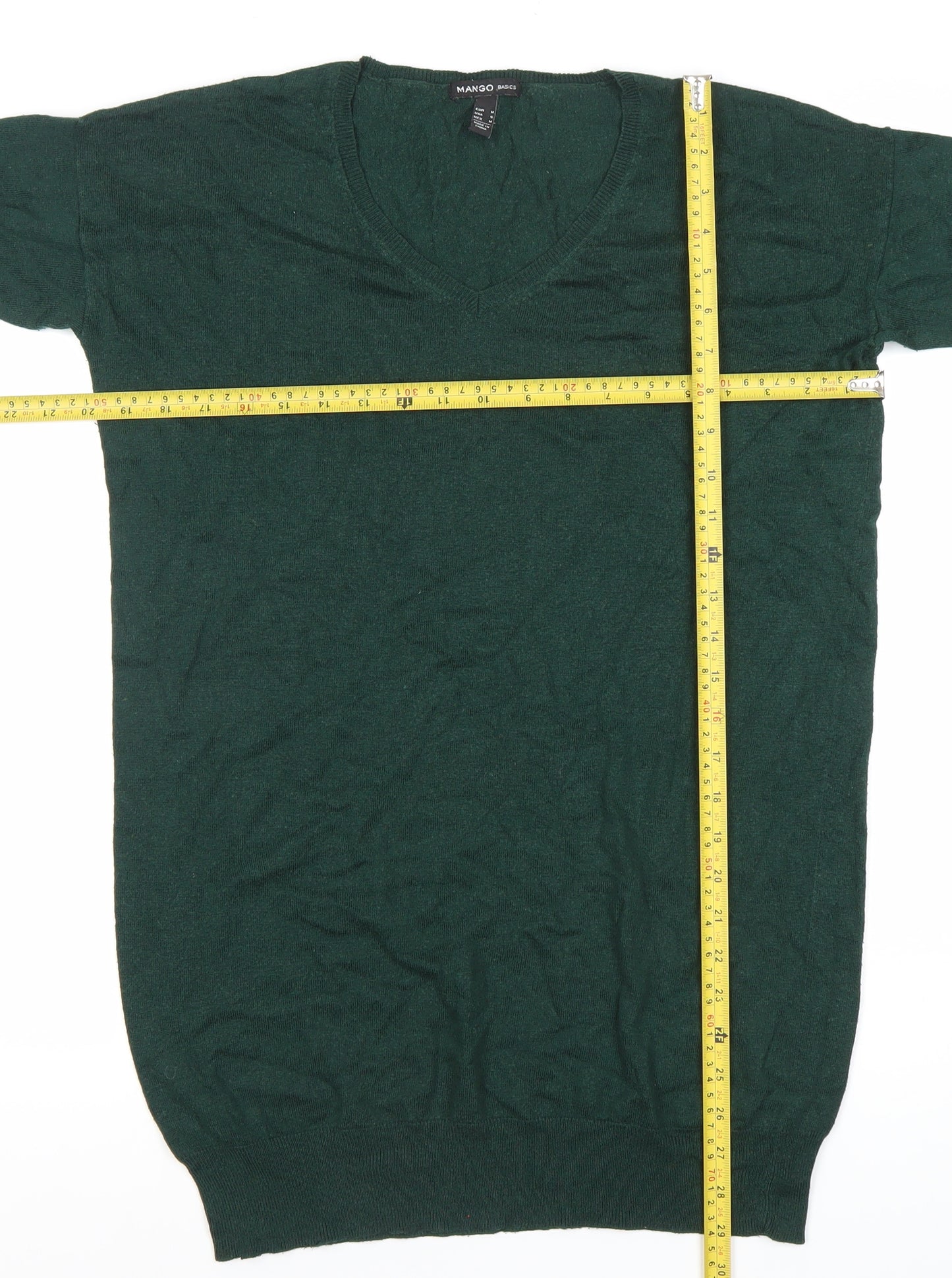 Mango Women’s Green V-Neck Long Sleeve Pullover Jumper Size S