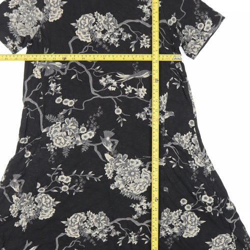 Fat Face Womens Black Floral Shift Dress Size 8 Short Sleeve