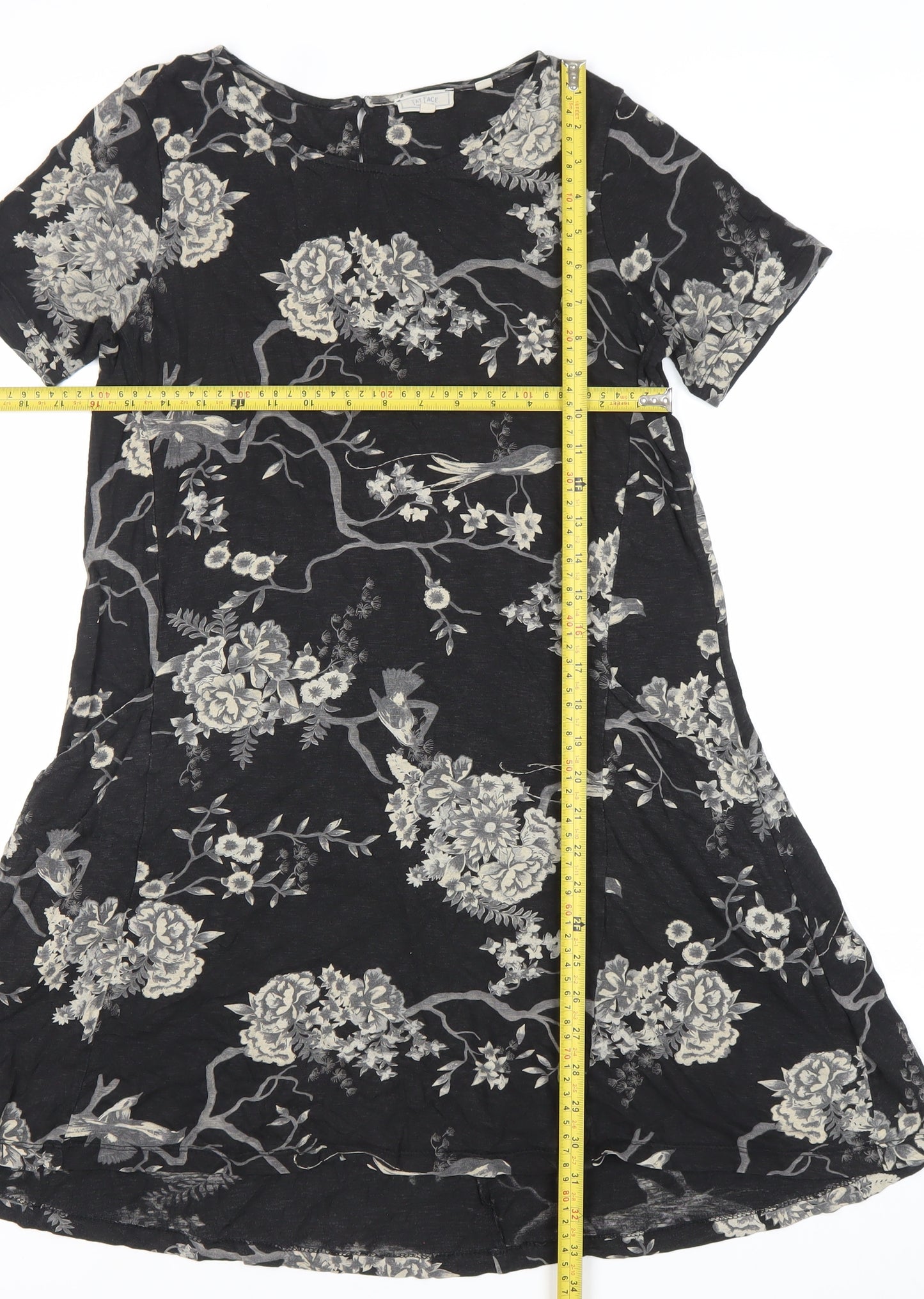 Fat Face Womens Black Floral Shift Dress Size 8 Short Sleeve