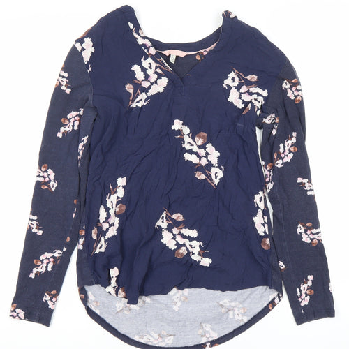 Joules Womens Blue Floral Tunic Blouse Size 8 Long Sleeve V-Neck
