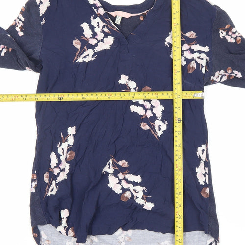 Joules Womens Blue Floral Tunic Blouse Size 8 Long Sleeve V-Neck