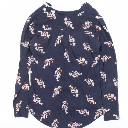 Joules Womens Blue Floral Tunic Blouse Size 8 Long Sleeve V-Neck
