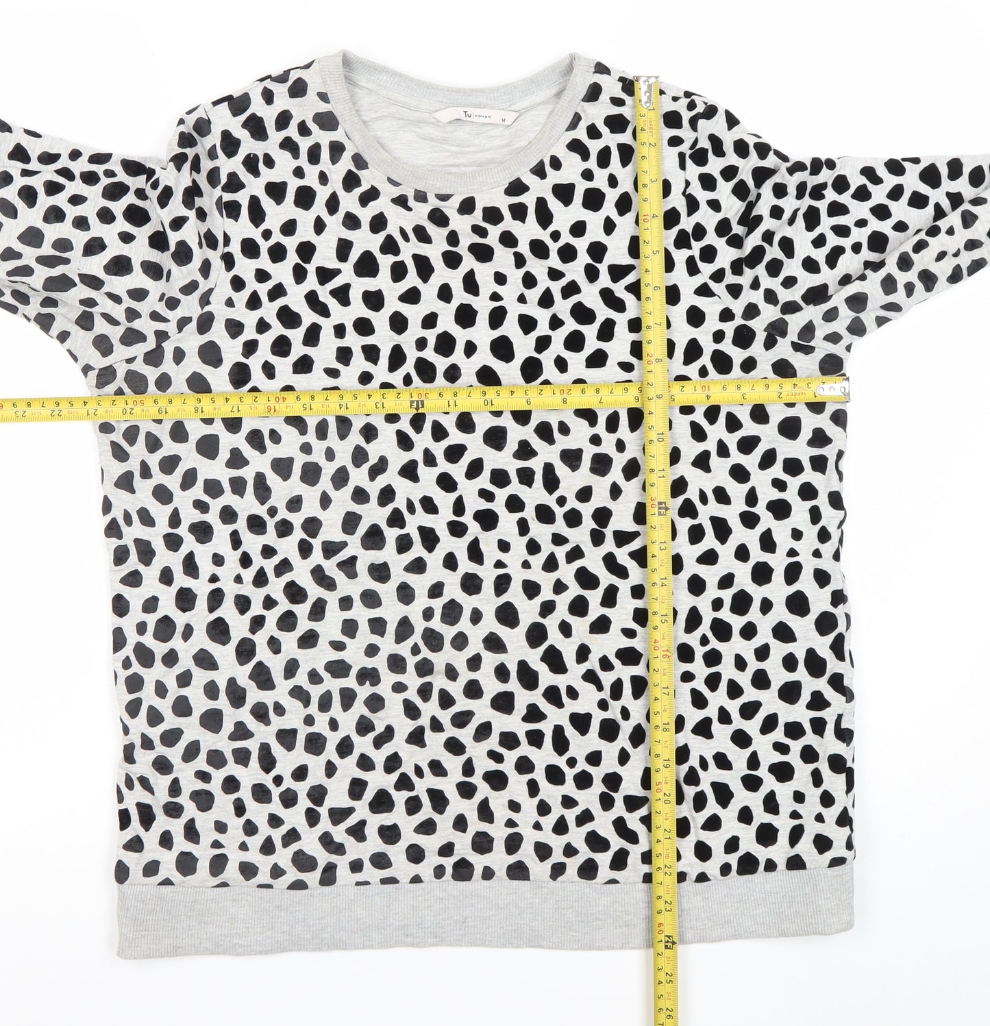 Tu Women Grey Animal Print Sweatshirt Size 14 Pullover Crew Neck