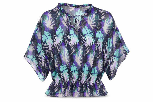 Front view of Papaya women’s multicoloured sheer chiffon blouse, size UK 12, kimono sleeve