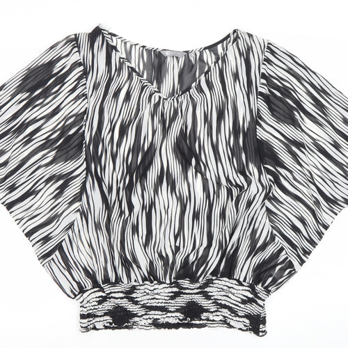 Mia Moda Womens Black White Tunic Blouse Size 16 V-Neck Chiffon