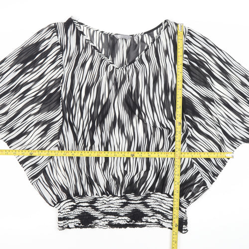 Mia Moda Womens Black White Tunic Blouse Size 16 V-Neck Chiffon