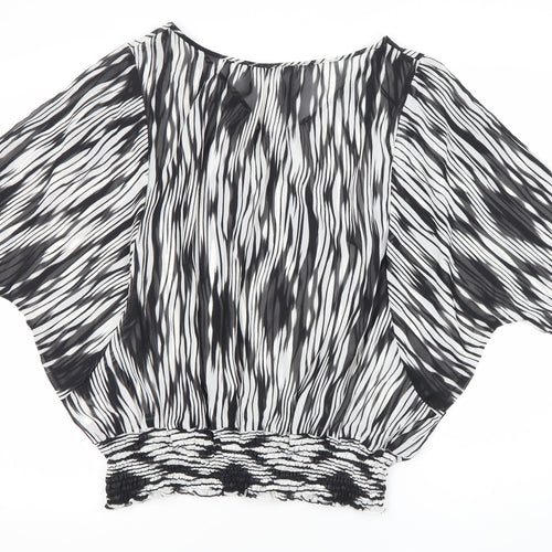 Mia Moda Womens Black White Tunic Blouse Size 16 V-Neck Chiffon