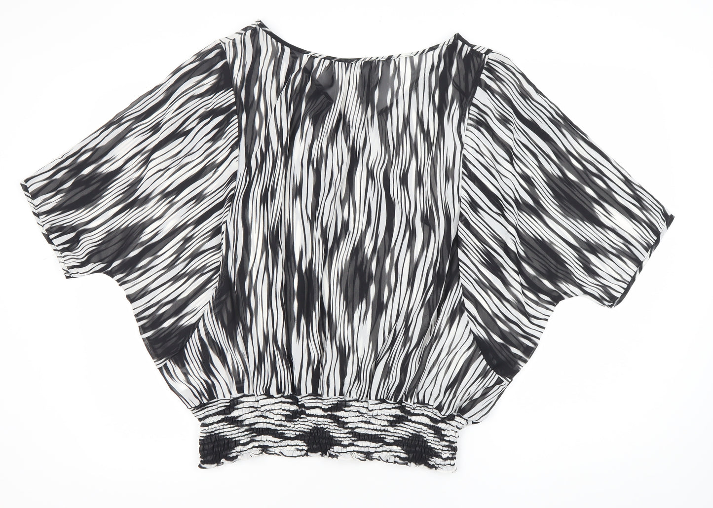 Mia Moda Womens Black White Tunic Blouse Size 16 V-Neck Chiffon
