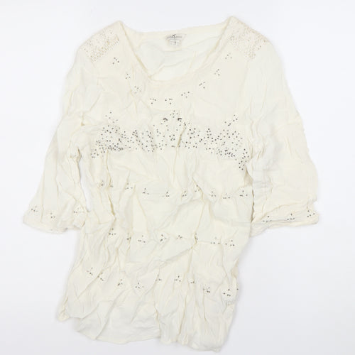 Monsoon Womens Ivory Beaded Tunic Blouse Size 12 3/4 Sleeve