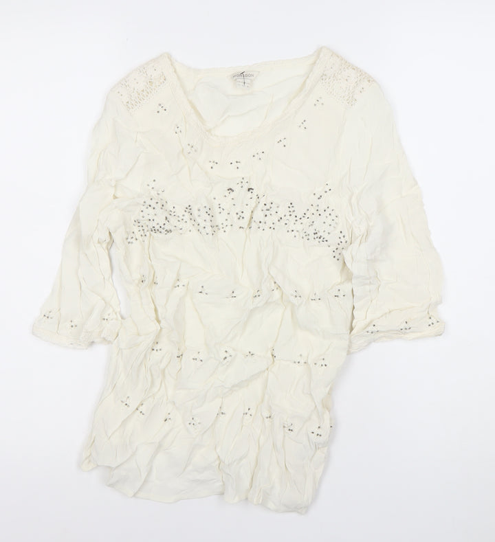 Monsoon Womens Ivory Beaded Tunic Blouse Size 12 3/4 Sleeve
