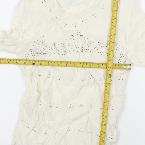 Monsoon Womens Ivory Beaded Tunic Blouse Size 12 3/4 Sleeve