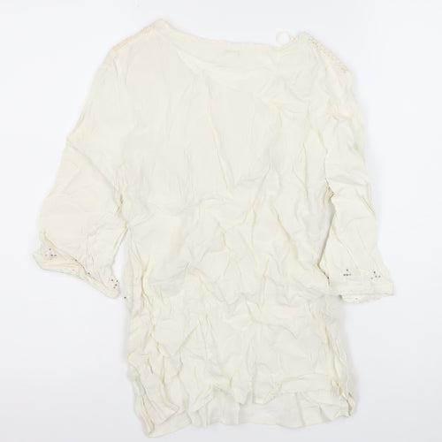 Monsoon Womens Ivory Beaded Tunic Blouse Size 12 3/4 Sleeve