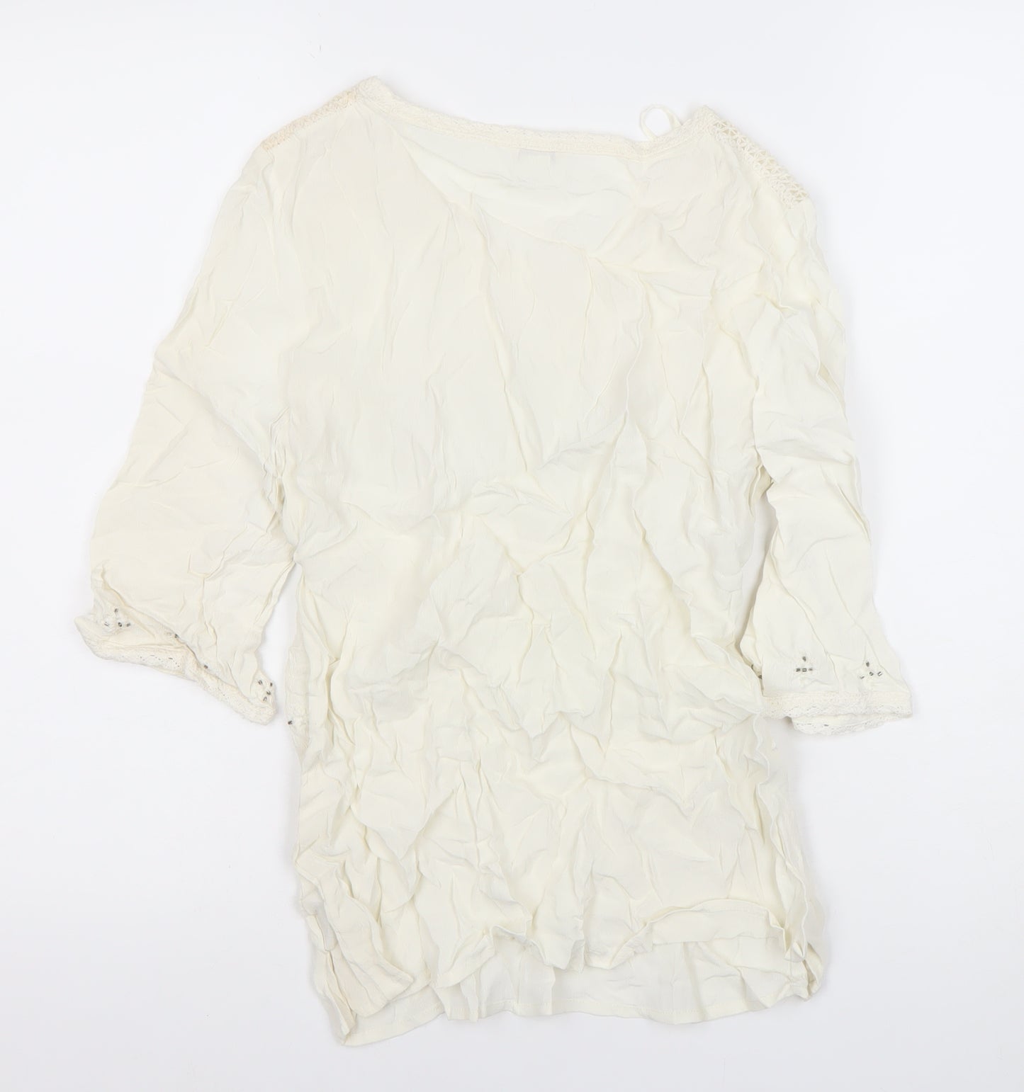 Monsoon Womens Ivory Beaded Tunic Blouse Size 12 3/4 Sleeve
