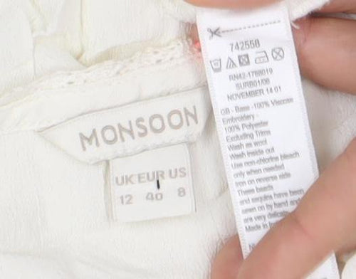 Monsoon Womens Ivory Beaded Tunic Blouse Size 12 3/4 Sleeve