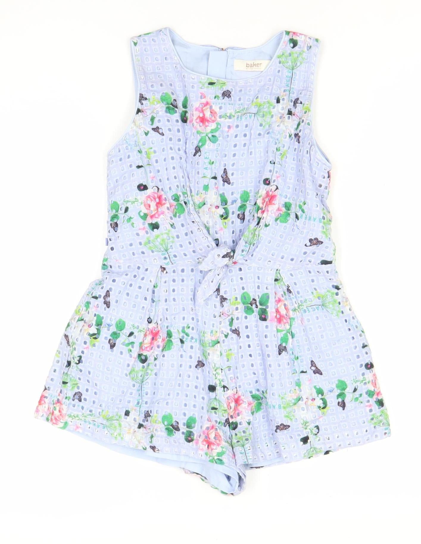 Baker by Ted Baker Girls Blue Floral Cotton Playsuit 9 Years Sleeveless