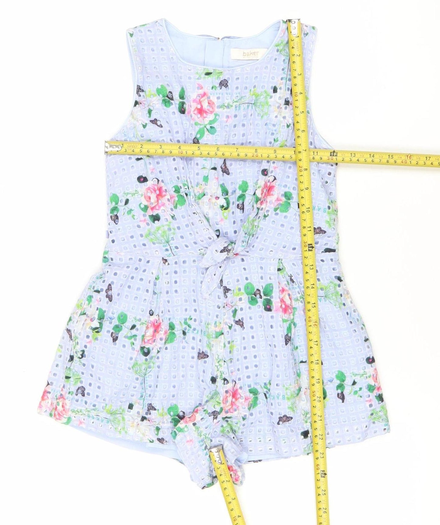 Baker by Ted Baker Girls Blue Floral Cotton Playsuit 9 Years Sleeveless