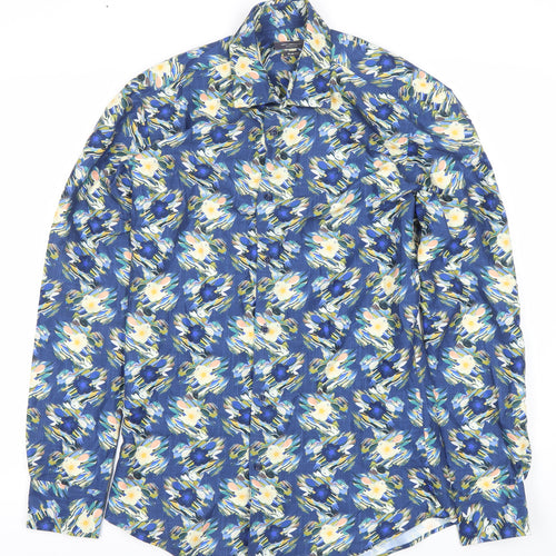 Van Larsson Men's Blue Floral Slim Fit Long Sleeve Button-Up Shirt Size 15
