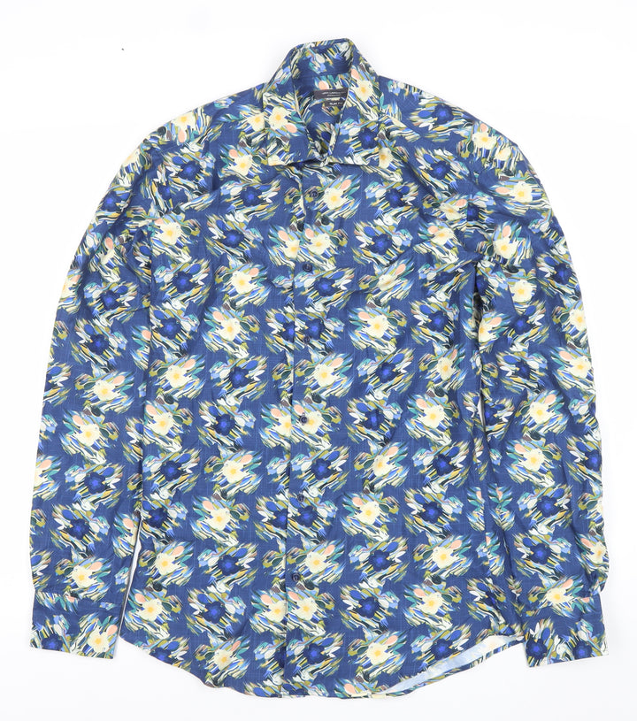 Van Larsson Men's Blue Floral Slim Fit Long Sleeve Button-Up Shirt Size 15
