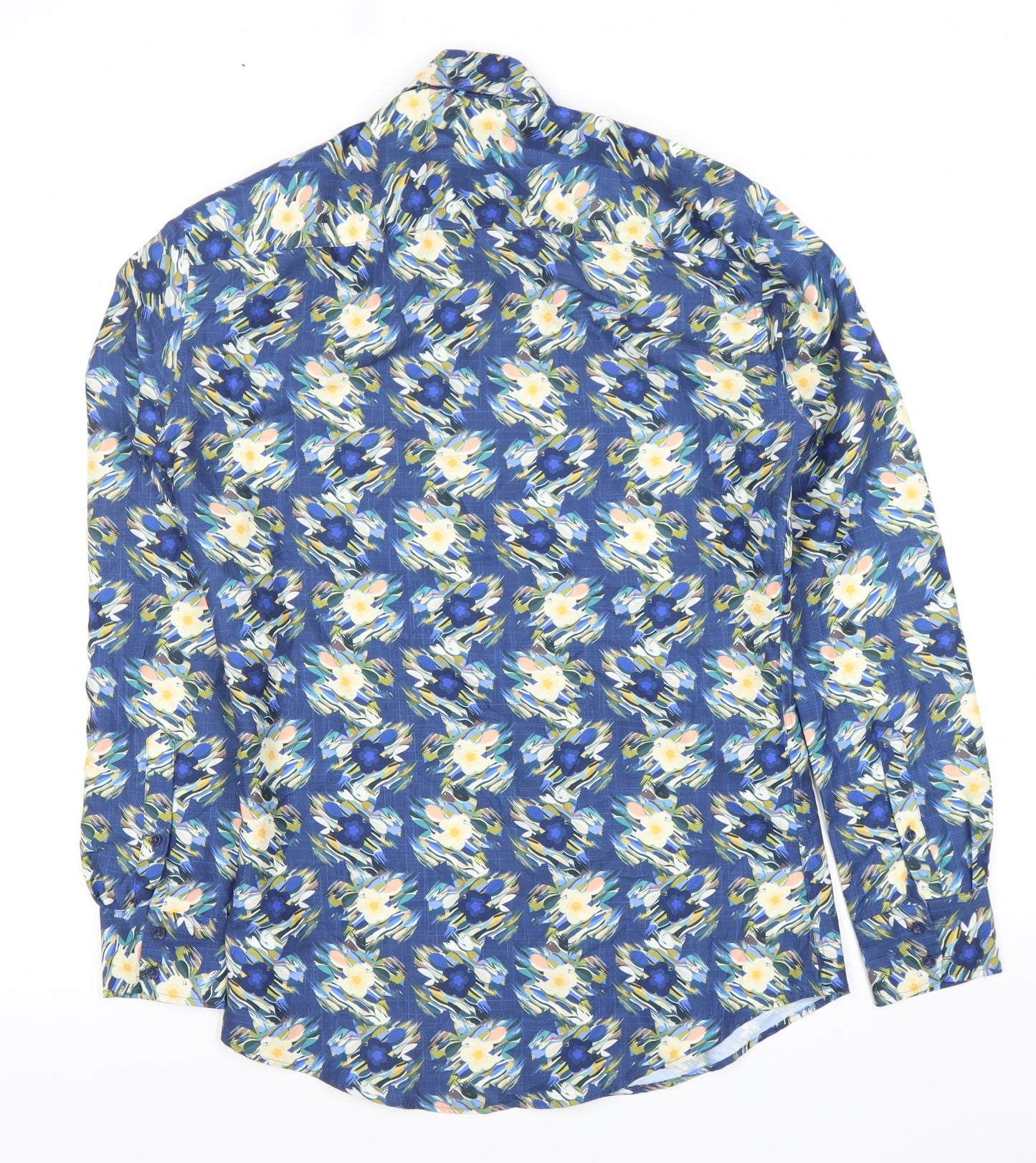 Van Larsson Men's Blue Floral Slim Fit Long Sleeve Button-Up Shirt Size 15