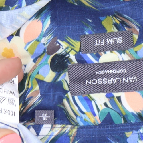 Van Larsson Men's Blue Floral Slim Fit Long Sleeve Button-Up Shirt Size 15