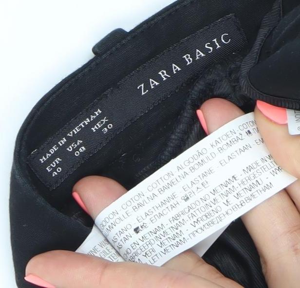 Zara Basic Women Black Slim Straight Leg Trousers Size 12