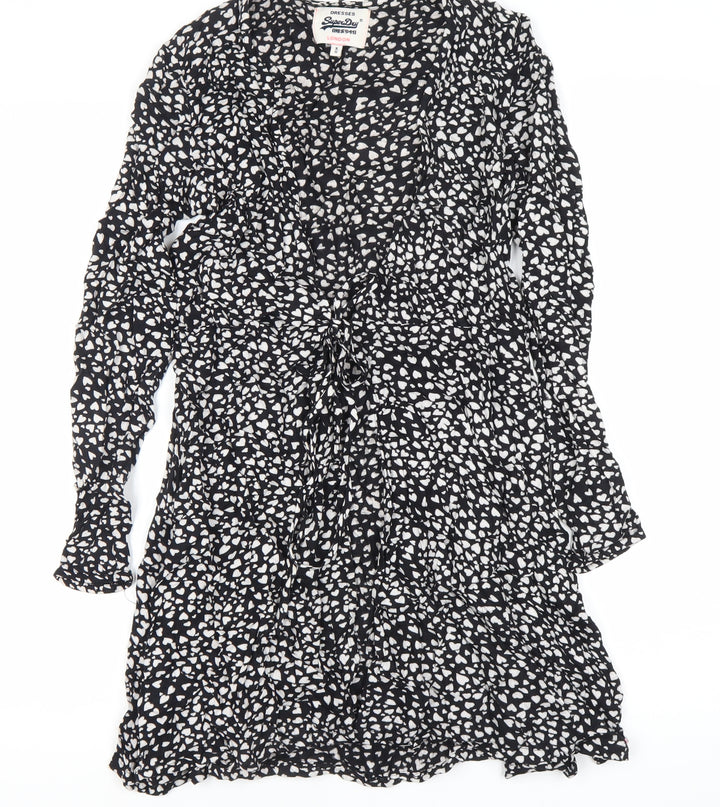 Superdry Women’s Black Wrap Dress XS Viscose Animal Print