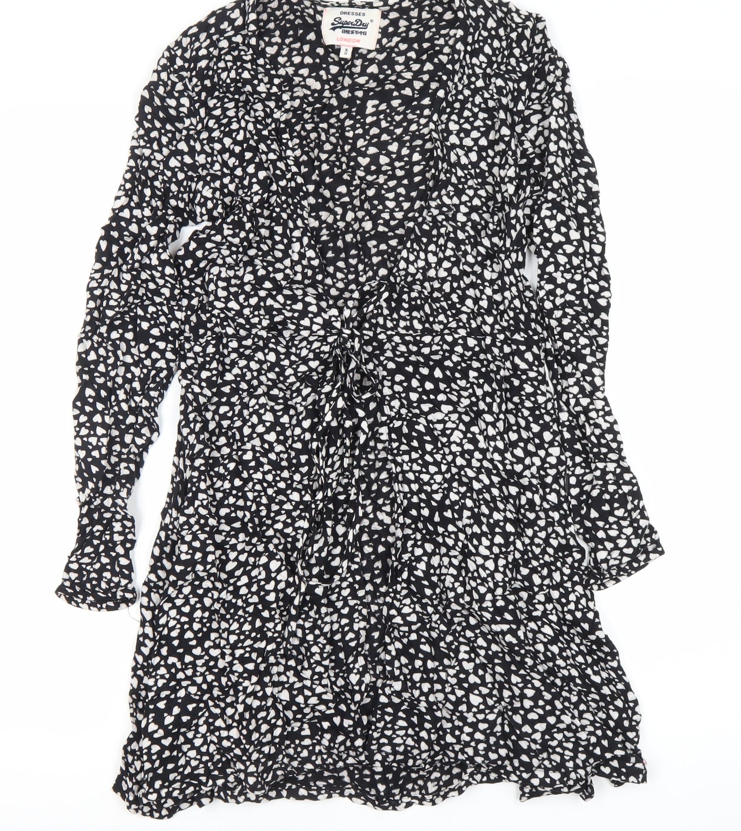 Superdry Women’s Black Wrap Dress XS Viscose Animal Print