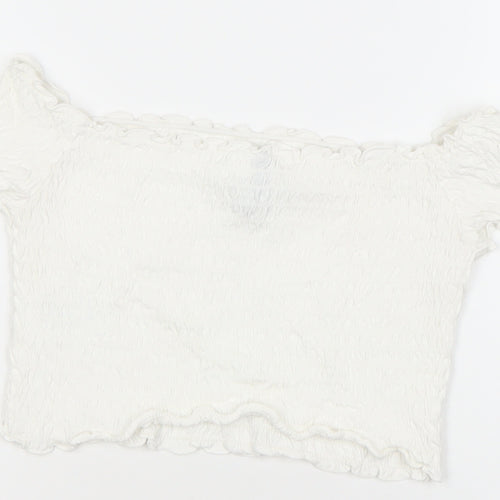 H&M Women’s White Off-Shoulder Cropped Top Size 10 Slim Fit