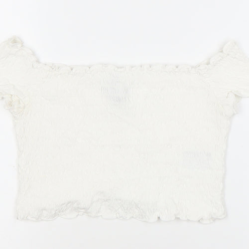 H&M Women’s White Off-Shoulder Cropped Top Size 10 Slim Fit