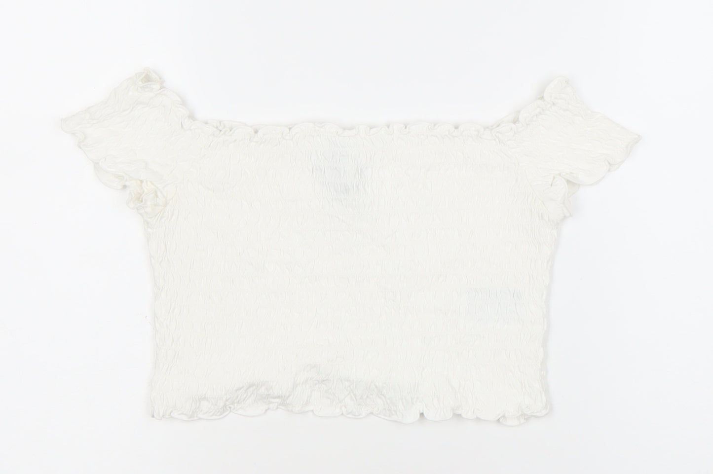 H&M Women’s White Off-Shoulder Cropped Top Size 10 Slim Fit