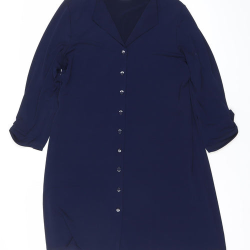 Kim & Co Womens Blue M Shirt Dress V-Neck 3/4 Sleeve Casual Workwear
