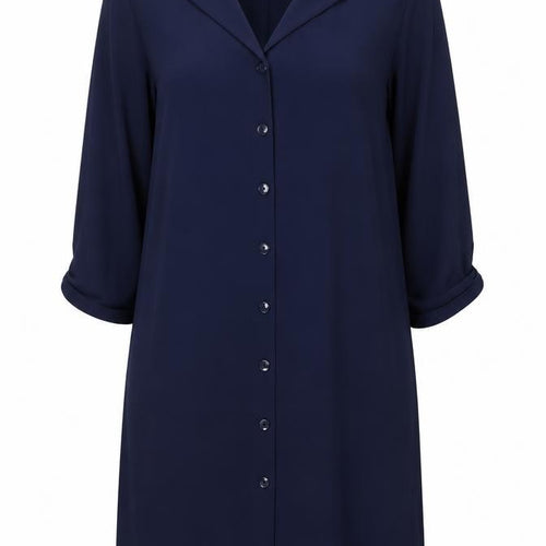 Kim & Co Womens Blue M Shirt Dress V-Neck 3/4 Sleeve Casual Workwear