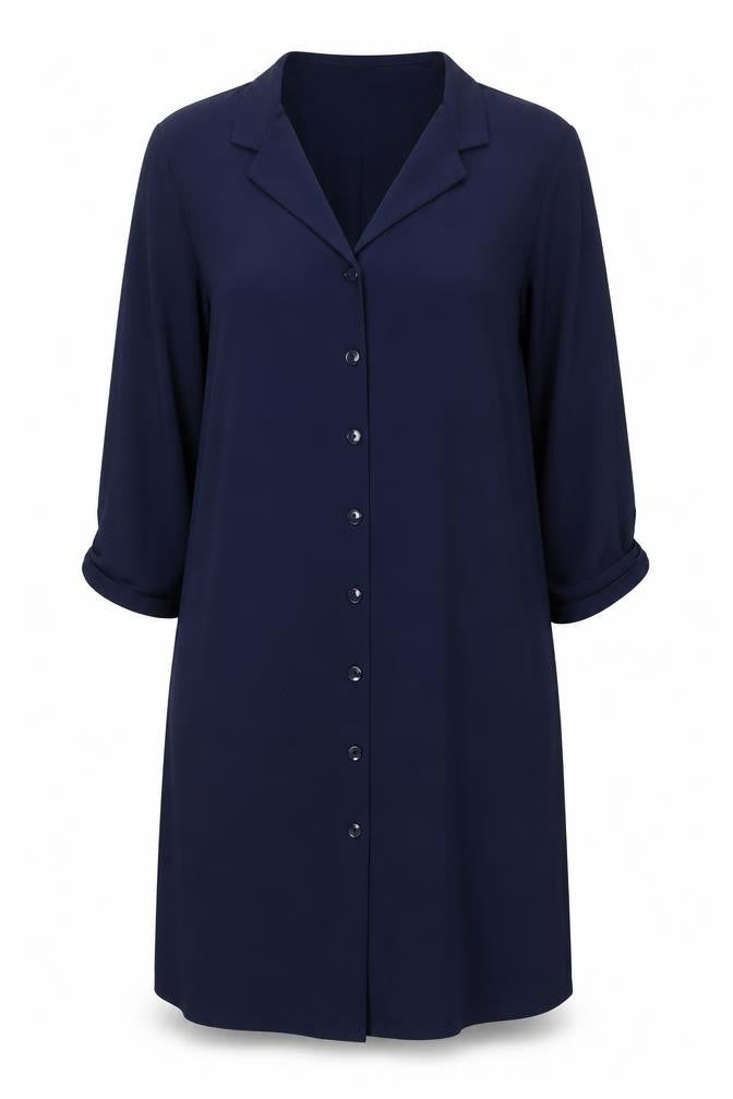 Kim & Co Womens Blue M Shirt Dress V-Neck 3/4 Sleeve Casual Workwear