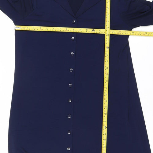 Kim & Co Womens Blue M Shirt Dress V-Neck 3/4 Sleeve Casual Workwear