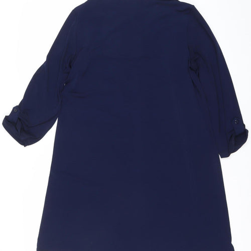 Kim & Co Womens Blue M Shirt Dress V-Neck 3/4 Sleeve Casual Workwear