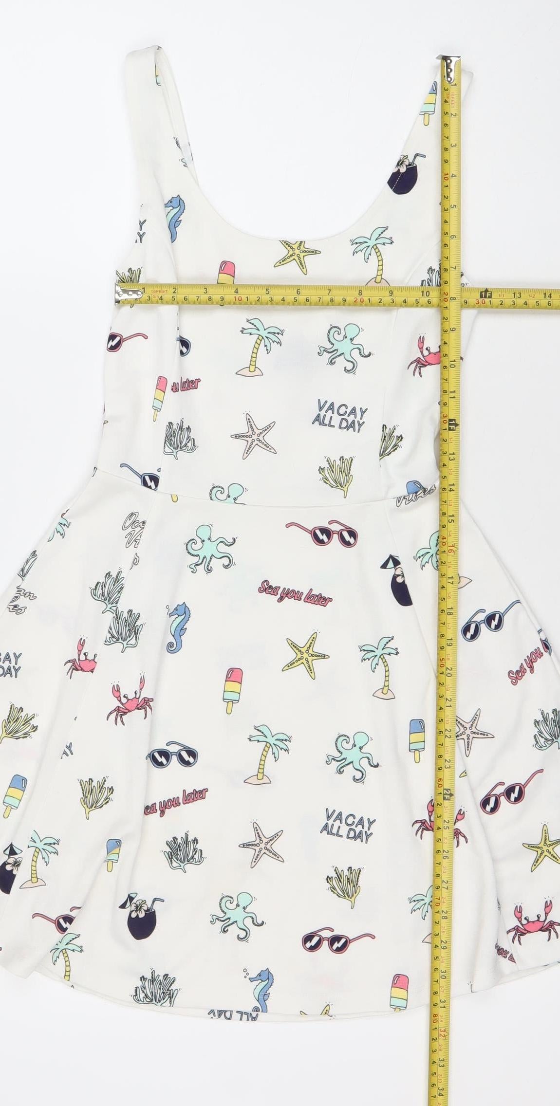 H&M Divided Women’s White Skater Dress Size 8 Summer Cartoon Print Sleeveless