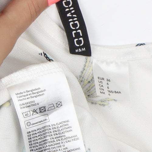 H&M Divided Women’s White Skater Dress Size 8 Summer Cartoon Print Sleeveless