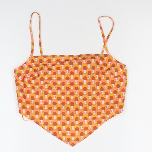 Threadbare Womens Orange Geometric Cami Top Size 8 Retro Zip Detail