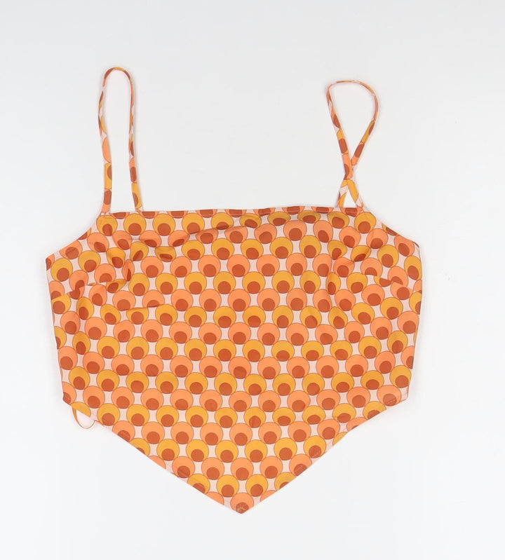 Threadbare Womens Orange Geometric Cami Top Size 8 Retro Zip Detail