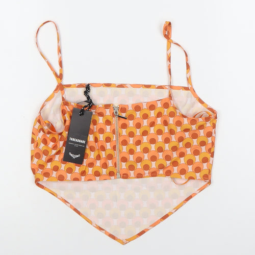 Threadbare Womens Orange Geometric Cami Top Size 8 Retro Zip Detail