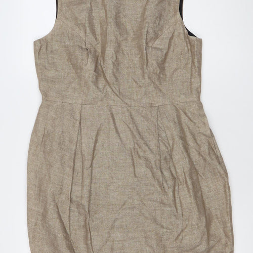 Jaeger Women Beige Linen Blend Sleeveless Sheath Dress UK14