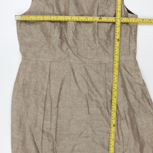 Jaeger Women Beige Linen Blend Sleeveless Sheath Dress UK14
