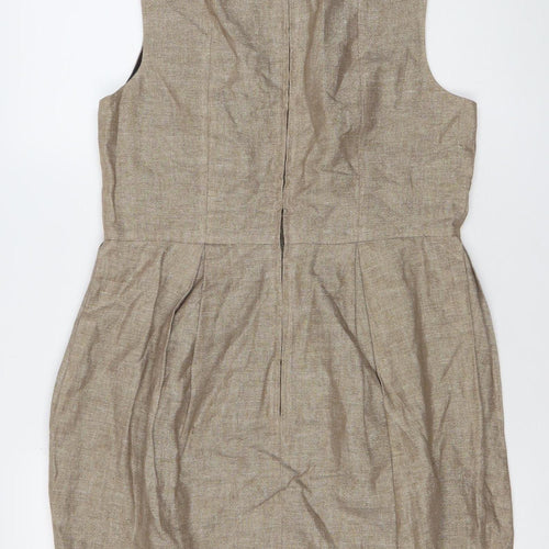 Jaeger Women Beige Linen Blend Sleeveless Sheath Dress UK14