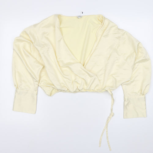 River Island Women’s Ivory Wrap Satin Blouse Size 14 Balloon Sleeve