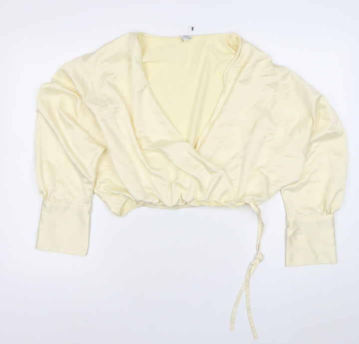 River Island Women’s Ivory Wrap Satin Blouse Size 14 Balloon Sleeve