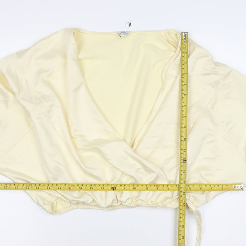 River Island Women’s Ivory Wrap Satin Blouse Size 14 Balloon Sleeve