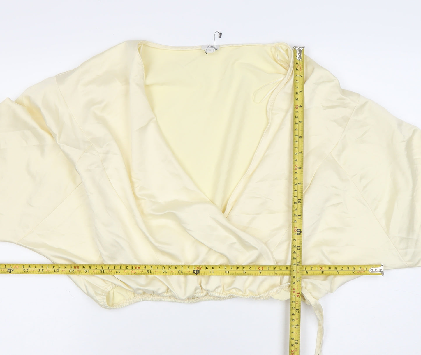 River Island Women’s Ivory Wrap Satin Blouse Size 14 Balloon Sleeve