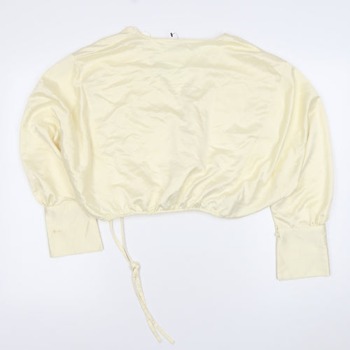 River Island Women’s Ivory Wrap Satin Blouse Size 14 Balloon Sleeve